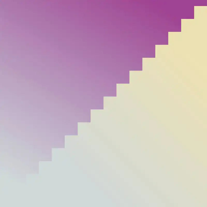 Diagonal staircase pattern with pixelated steps against a gradient background.