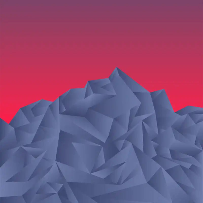 Low-poly mountain range rendered in blue-gray tones.