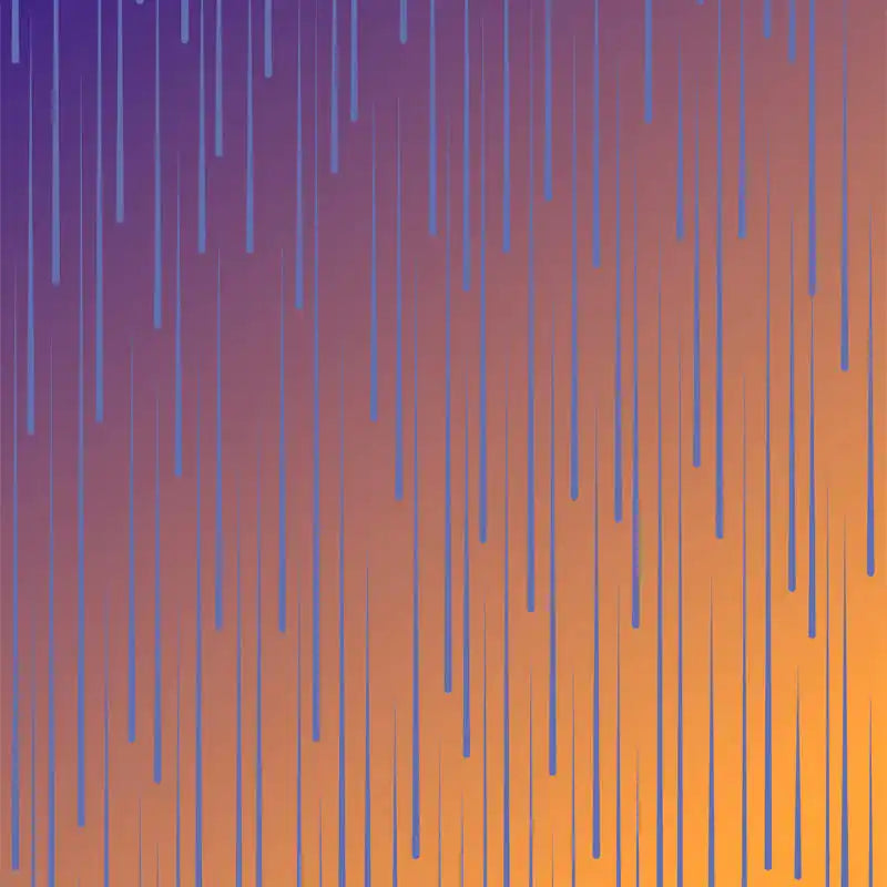 Vertical blue lines dripping downward against an orange gradient background.